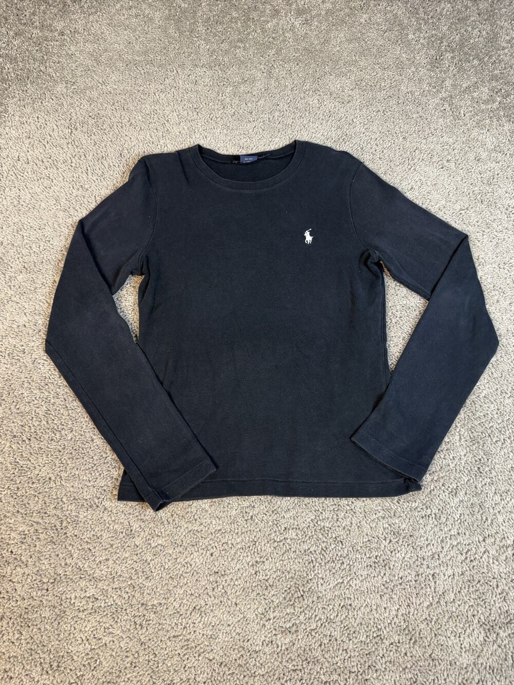 Ralph Lauren Sport Shirt Girls L Black Long Sleeve 100% Cotton Crew Neck Logo